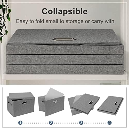 Graciadeco Large 17" 36 Quart Collapsible Stackable Storage Bins with Lids, 5 Packs Gray Foldable Fabric Closet Storage Boxes with Lids, Heavy-duty Linen Cube Baskets(17 x 12 x 11) - Image 5