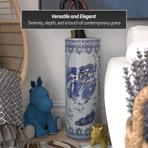 Red Lantern 24" Ladies Blue & White Porcelain Umbrella Stand - Image 5