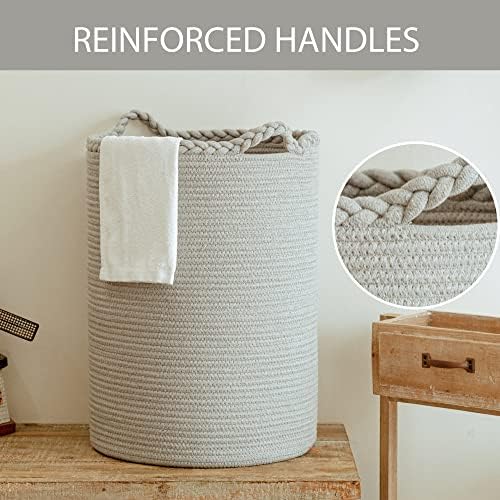 72L Woven Laundry Basket,Tall Wicker Laundry Basket for Blankets,Clothes,Pillows,Toys,Shoes Large Cotton Laundry Hamper for Bedroom Living Room Bathroom - Image 2