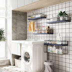 Wood Floating Shelves Wall Mounted - 4+1 Tier Rustic Bathroom Wall Shelves Over Toilet with Wire Storage Basket and Towel Bar, set of 4 Farmhouse Floating Shelf for Bathroom, Kitchen,Navy Blue. - Image 5