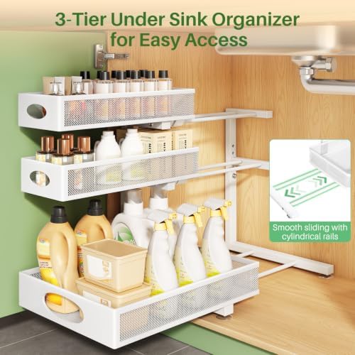 Kitstorack Under Sink Organizer 3-Tier Slide Out Drawer for Bathroom 2-Pack - Image 4