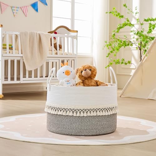 KAKAMAY Large Blanket Basket with Handles, Storage Basket for Living Room - Image 6