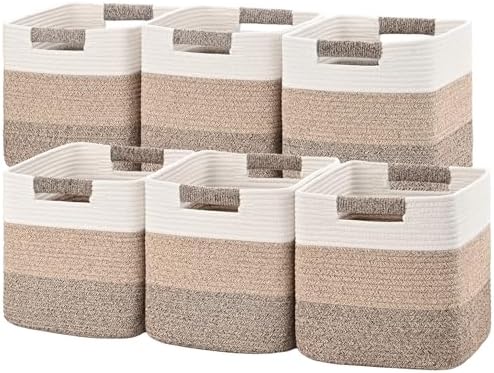 11 Inch Storage Cubes, 6 Pack Cube Storage Bins for Organizing, Cotton Rope Woven Baskets for Shelves, Bathroom, Kids Room, Closets, Baby Nursery by Degeyoyo