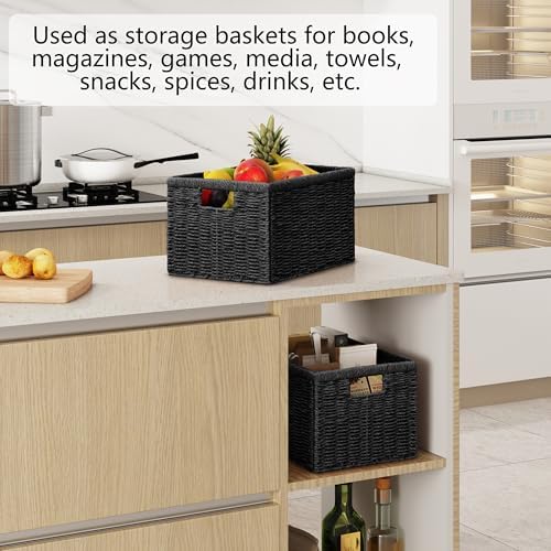 Vagusicc 2 Packs Large Wicker Storage Basket, Closet Storage Baskets Bins for Shelves, Decorative Collapsible Baskets for Organizing Clothes Toy Nursery Bathroom Organizers and Storage, Black - Image 6
