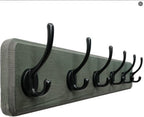 Dseap Coat Rack Wall: 24" Long, Patented, Heavy-Duty, 6-Double-Hooks Wooden Wall Mounted Coat Rack Coat Hanger Hook Rail for Winter Coats Hat Jacket Clothing, Weathered Green by Dseap