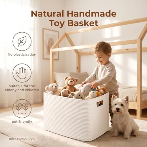 OIAHOMY 75L Large Blanket Basket Woven Storage Basket with Handle White - Image 5