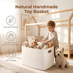 OIAHOMY 75L Large Blanket Basket Woven Storage Basket with Handle White - Image 5