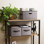 PRANDOM Large Collapsible Storage Baskets for Closet [5-pack] Decorative Fabric Storage Bins Cubes with Leather/Metal Handles for Shelves Bedroom Living Room Grey (14.9x9.8x8.3 Inch) - Image 3