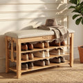 Shoe Rack Bench Entryway Storage with Leather Cushion, 31.5" by Drogenble