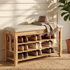 Shoe Rack Bench Entryway Storage with Leather Cushion, 31.5" by Drogenble
