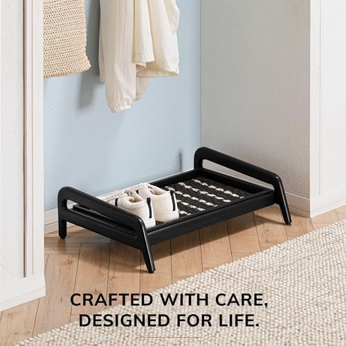 Anji Mountain Heavy Duty Waterproof Wooden Shoe Storage Mat Organizer/Boot Storage Tray Multi Use for Entryway with Coir, Gray and Ivory Insert, 1 Tier, Fits 2 Pair (26.5" Wide) - Image 5