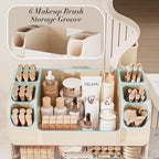 Delamu Large Makeup Organizer Countertop with 6 Brush Holders, Cream White - Image 5