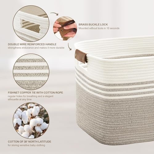 100L Woven Laundry Basket Hamper with Leather Handles,Dark Brown - Image 5