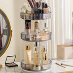 Aveniee 360° Rotating Makeup Organizer for Vanity, Upagraded Perfume Skincare Bathroom Counter Organizers with Brush Divider, 3 Tier Spinning Lipstick Cosmetic Lotion Storage,Grey by Aveniee