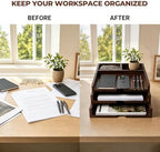 Solid Wood Desk Organizer 3-Tier Stackable Letter Tray Walnut Mail Sorter - Image 6