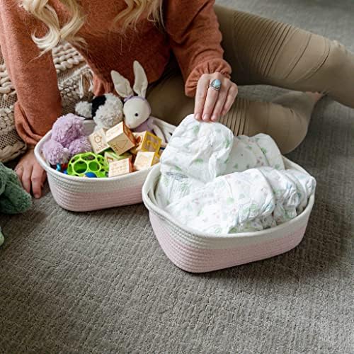 NaturalCozy 5-Piece Rectangle Storage Basket Set- Natural Cotton Rope Woven Baskets for Organizing! Small Basket for Montessori, Baby Nursery, Dog Toy Baskets, Cat Toy Box, Bathroom Organization Bin - Image 3