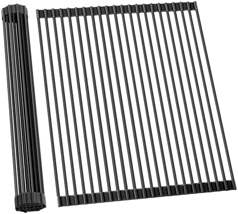 Ohuhu Sink Drying Rack, 20.5" W x 16.1" L Over Sink Roll-Up Dish Drainer - Rolling Foldable Accessories Heat-Resistant Mat Anti-Slip Silicone Coated Multipurpose for Kitchen Counter by Ohuhu