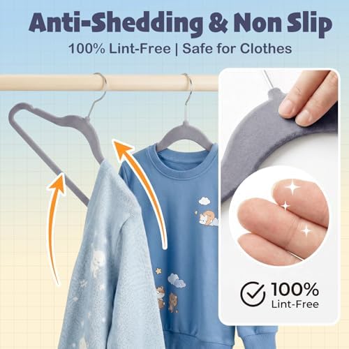 HOUSE DAY 14 Inch Kids Velvet Hangers 50 Pack, Durable Big Kid Hanger Grey - Image 4