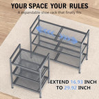 Expandable Shoe Rack for Closet, Entryway, Shoe Storage, 3-Tier, Grey - Image 4