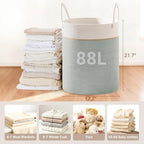 88L Large Tall Cotton Rope Laundry Basket with Handles, Sage Green - Image 2