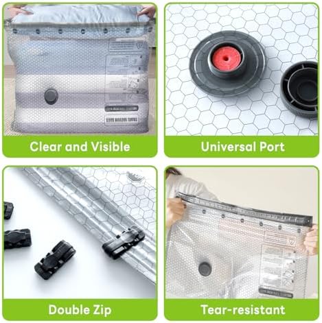 12 Pack Vacuum Bags for Travel with USB Pump,Cordless Travel Vacuum Bag Set for Luggage and Suitcase,Portable Space Saver Storage Seal Packing Bags for Clothing - Image 6