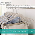 Simplify 24 Pack Velvet Hangers with Clips | Skirt and Pants | Slim Space Saving | Closet Organization | Non-Slip | Prevent Creases | Swivel Neck | Durable | Ivory - Image 4