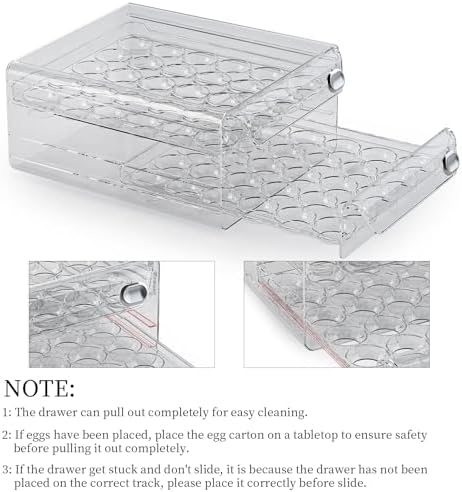 60 Eggs Organizer for Refrigerator, Large Egg Holder for Fridge, Clear Egg Container for Refrigerator, Stackable Egg Storage Trays for Countertop, Egg Drawer Dispenser, Egg Storage Container - Image 5