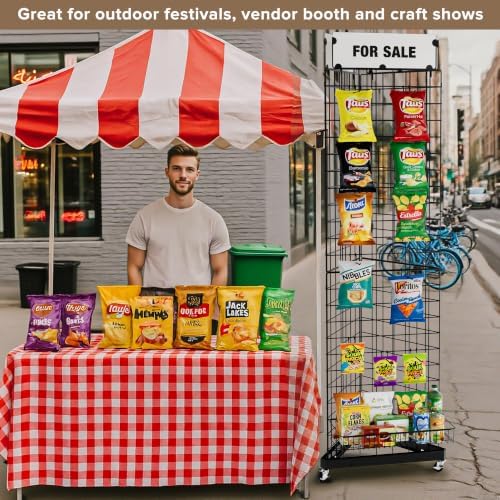 Urban Deco Rolling Grid Wall Display Stand with 24 Hooks, 21"x77" - Image 2