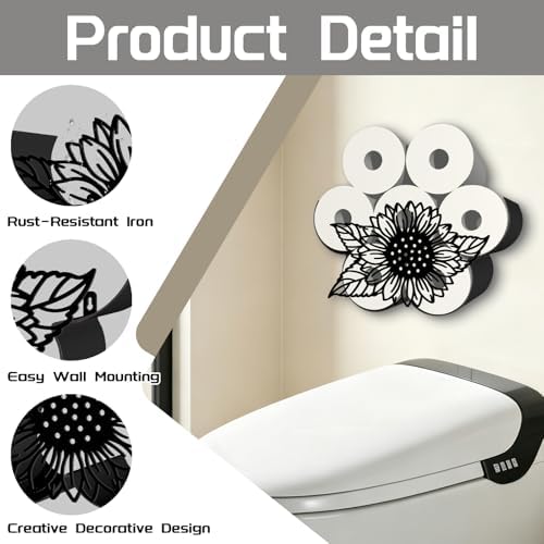 Sunflower Toilet Paper Holder Wall Mount/Stand for Extra 8 Rolls - Image 3