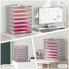 Lavatino 2 Pack 8-Tier Office Desk File Organizer, Letter Tray Paper Organizer with Handle, Including 5 Adjustable Slide Trays for Organizing Desk Workspace Accessories and Supplies (Silver Mesh) - Image 6