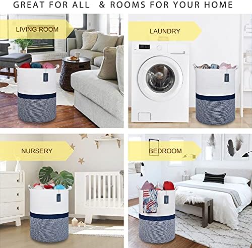 COMSE Tall Woven Blanket & Laundry Basket, 72L, Blend White & Navy Blue - Image 2