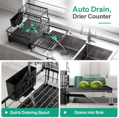 Swedecor Large 2 Tier Dish Drying Rack - Expandable for Kitchen Counter - Image 3
