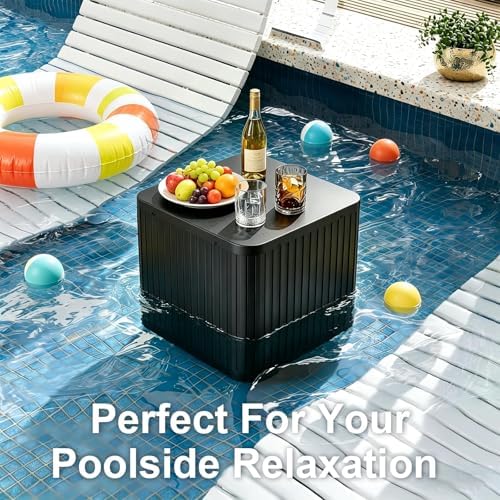 2-in-1 Umbrella Side Table – 16.54" Outdoor Patio Table with Fillable 15 Gal Water/Sand Base, Fits 1.5" Pole, UV Resistant for Pool, Deck, Garden (Black) - Image 3