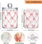 4 Pack Holder Dispenser with Lid Pink Bow Plaid Pattern Clear Vanity Canisters Jars Cotton Balls Pads Swabs Holder for Bathroom Office Dresser Organization - Image 3