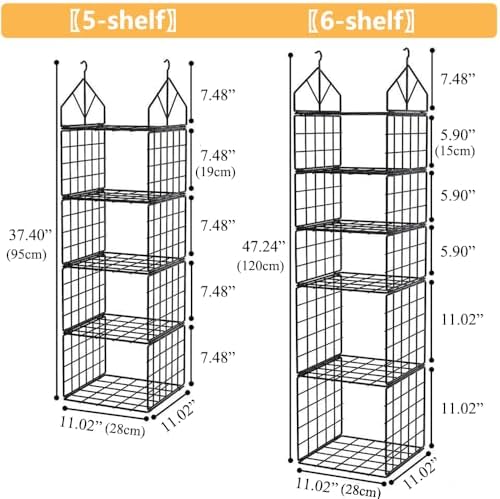 Hanging Closet Organizer, Carbon Steel 6-Shelf Storage, Black - Image 2