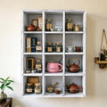 12 Grid coffee mug display shelf,17x25" Wooden cup shelf for wall, White by YIYUESHIJIU