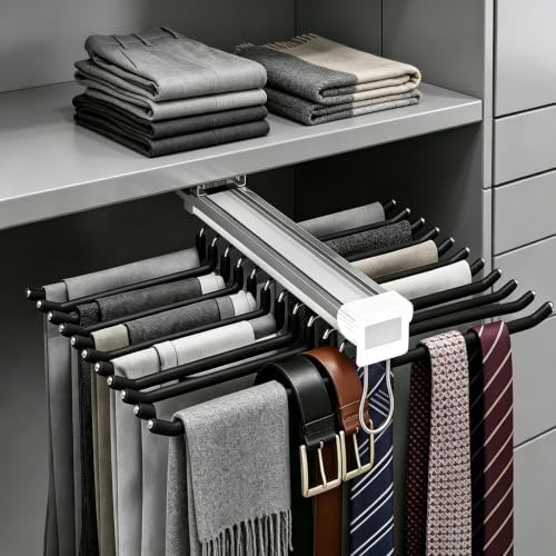 Pull Out Closet Valet Rods, Slide Out Steel Pants Rack Sliding Trouser Rack - Image 6