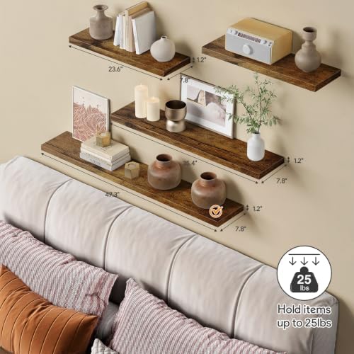 48 Inch Long Floating Shelves, Rustic Brown Wall Shelf for Living Room - Image 4