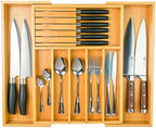 Wencrfat Silverware Drawer Organizer with Removable Knife Block and Dividers, Expandable Bamboo Kitchen Drawer Organizer, Flatware Utensil Cutlery Organizer for Drawer 8 Compartments by WenCraft