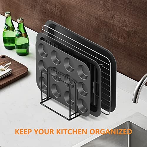 KORRTFID Kitchen Cabinet Organizer, Steel Cookware Holder, Divided Holder with 5 Slots for Skillets Baking Tray and Chopping Board Rack - Baking Pan Holder Storage (2 PCS) - Image 6