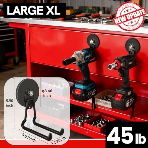 ULIBERMAGNET Heavy Duty Magnetic Garage Hooks,8 Pack Strong Large Magnet Hooks for Power Drill,Garden Tools,Hose,Pegboard,Garage, Workshop,Magnetic Storage Hooks for Indoor Outdoor Hanging(Black) - Image 5