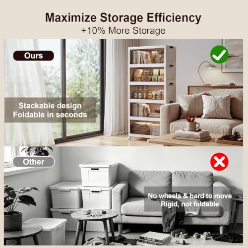 430QT Stackable Storage Bins With Lids, Collapsible Plastic Storage Bins with Wheels and Doors, Foldable Plastic Cabinets for Bedroom Dorm Garage - Image 5