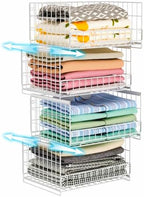 Hongtamoya 4-Tier Sliding Closet Organizers and Storage Shelves, Stackable Closet Shelf Organizer Basket Bins, Drawer Shelf Storage Container for Wardrobe Cupboard Kitchen Bathroom Office, White by Hongtamoya