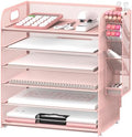 Supeasy 6 Tier Desk Organizer with 4 Pen Holders & Mesh Paper Trays Pink by SUPEASY
