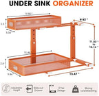 Under Sink Organizer 4-Pack, Metal 2-Tier Pull-Out Cabinet Shelf with Slide-Out Mesh Drawers, Height Adjustable, Space-Saving Under Sink Storage Racks for Kitchen, Bathroom, Laundry Room, Orange - Image 2