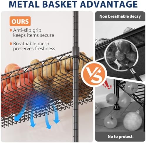Homdox 6-Tier Rolling Wire Basket Shelf, Adjustable Metal Storage Rack with Wheels for Pantry, Kitchen, Bathroom, Laundry Room and Closet, 30" W x 13.5" D x 65" H, Black - Image 6