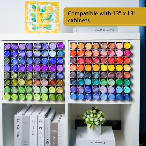 Krafetto 64 Grids Craft Paint Storage Organizer, Wall-mountable Paints Holder, Stackable Paint Bottle Rack Stand for 2oz Acrylic Craft Paints - Image 5