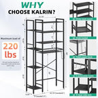 Kalrin 8-Tier Over The Toilet Storage with Side Rack, Over Toilet Storage Rack with Adjustable Shelf & Drain Basket, Freestanding Bathroom Organizer for Balcony, Laundry (Pure Black) - Image 2