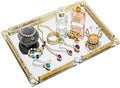Gold Crushed Diamond Mirror Vanity Tray, 15.7" Large Perfume Dresser Tray by ESSGUO