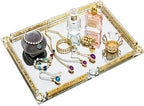 Gold Crushed Diamond Mirror Vanity Tray, 15.7" Large Perfume Dresser Tray by ESSGUO